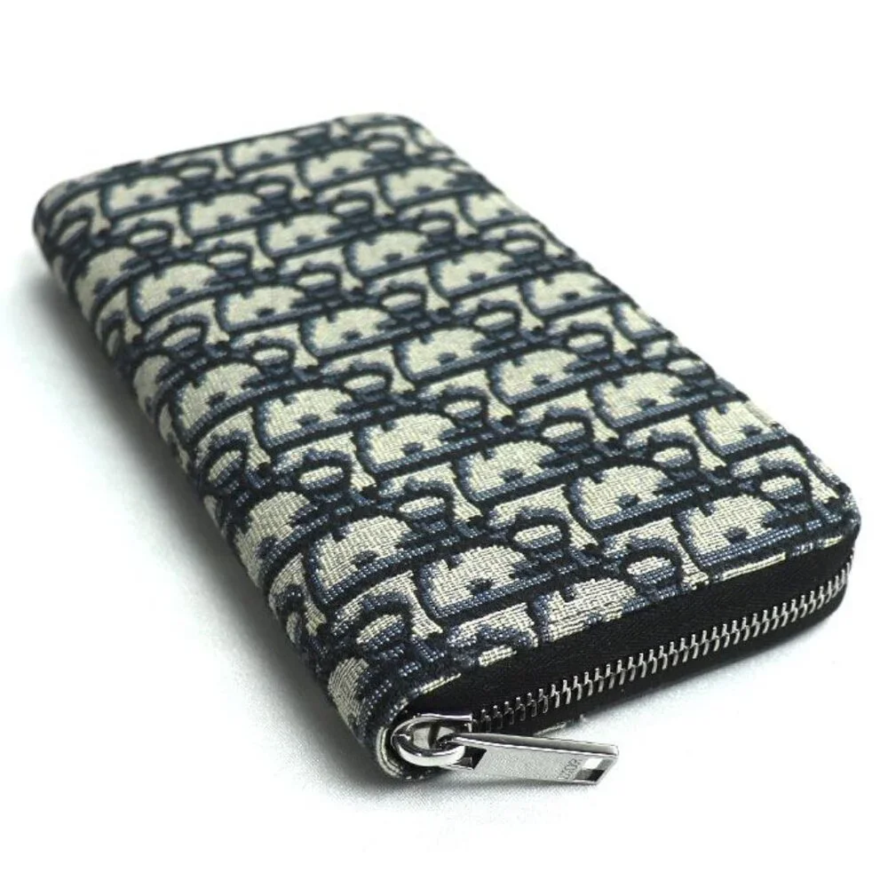 Dior Oblique Jacquard Long Zip Wallet Long Wallet Navy 2 Yks h05 E